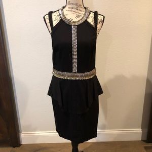 bebe black and rhinestone peblem fitted dress